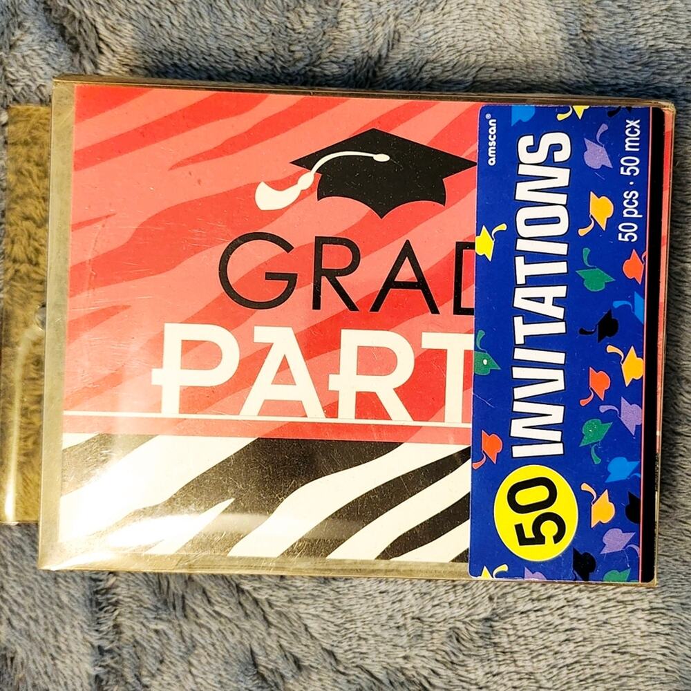 Amscan Grad Zebra Party Invitations – 50 Cards + 50 Envelopes – NIB Sealed
